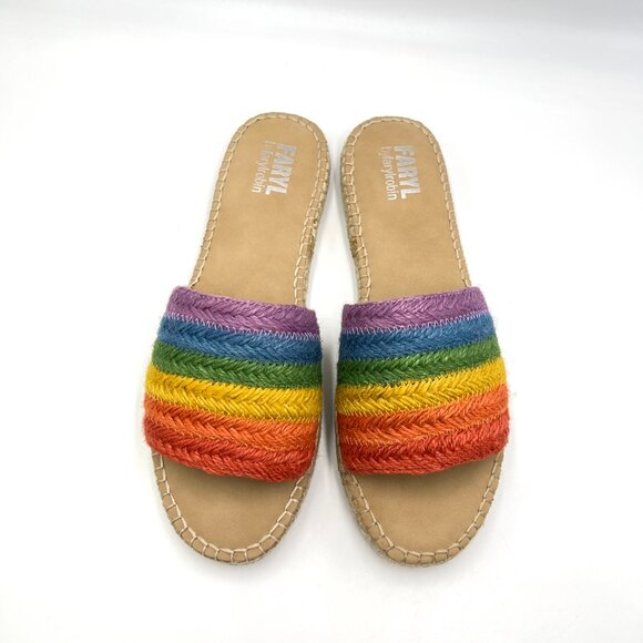 Faryl By Farylrobin Size 9.5 Rainbow Espadrille Flats Slides Sandals‎ Shoes - Picture 3 of 14
